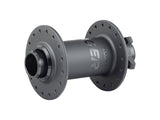 Bontrager Rapid Drive DH front hub with 110x20mm thru-axle, 28 spokes, black color, mounted on a bicycle wheel.