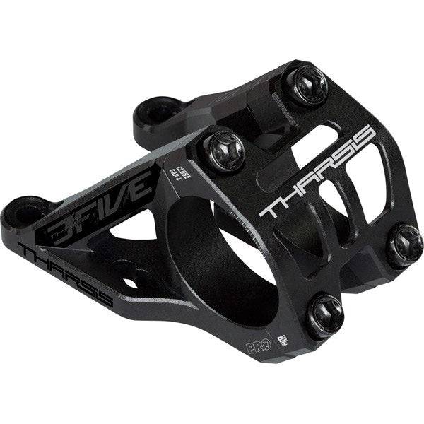 PRO Tharsis 3FIVE alloy direct mount stem with 35mm clamp, available in 45mm or 50mm length, mounted on a bike handlebar.