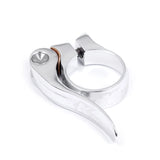 Silver KUK quick release seat clamp for 31.8mm bike seatposts, durable upgrade component for secure bike saddle attachment.