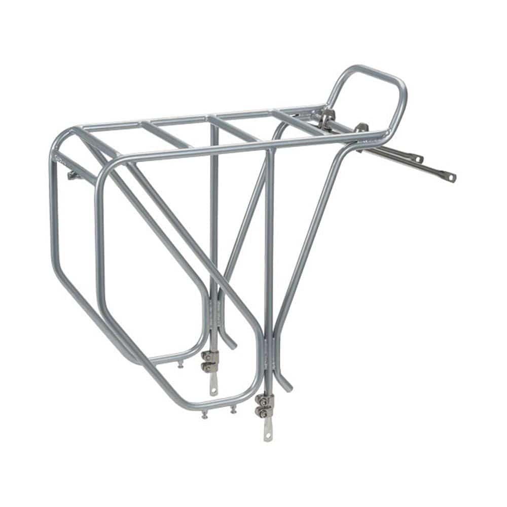Surly rear adjustable touring bike rack mounted on a 26-inch frame, designed for bike touring accessories and cargo.