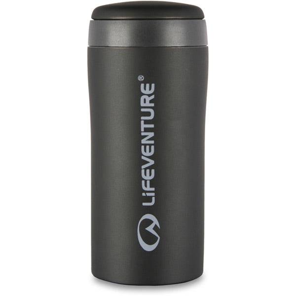 Lifeventure 300ml matte black insulated thermal mug, leak-proof travel cup, designed for hot and cold beverages on the go.