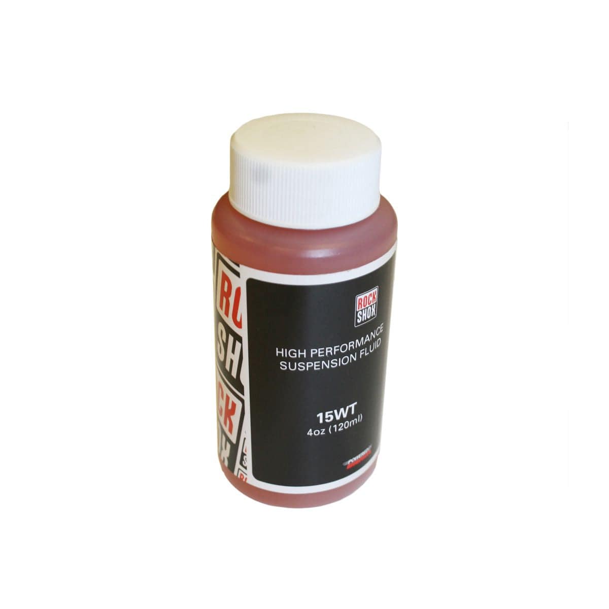 RockShox suspension oil 15wt in a 120ml bottle, used for smooth fork performance and suspension maintenance.