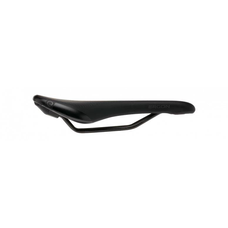 Ergon SM Pro Men mountain bike saddle with ergonomic design and pressure relief features, shown from the side.