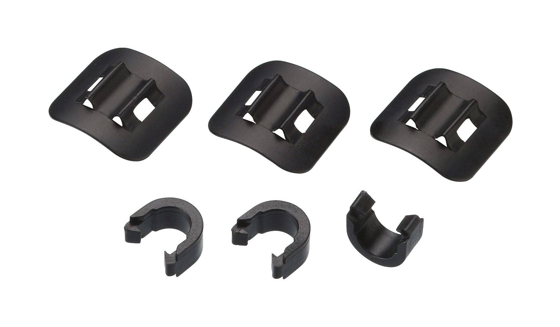 BBB BCB-94 HydroGuide adhesive hydraulic hose guides for bike cable management, shown in a set of three on a bike component.