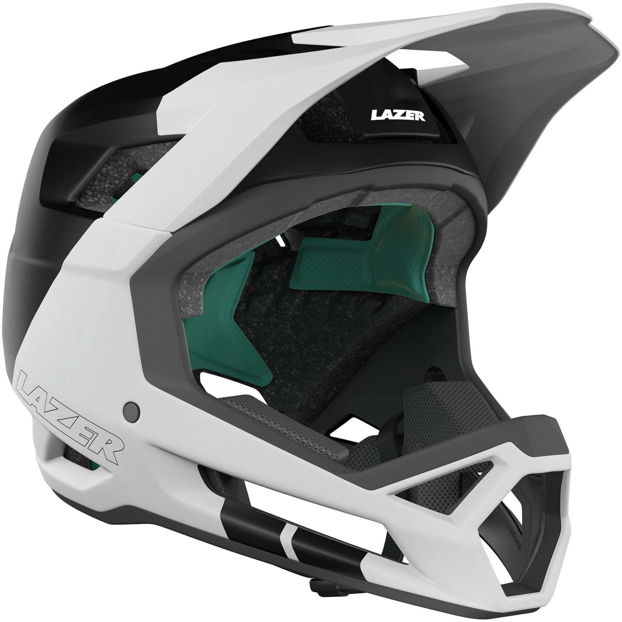 Lazer Cage KinetiCore full face helmet for enduro and downhill racing, with secure chin guard and aerodynamic design.