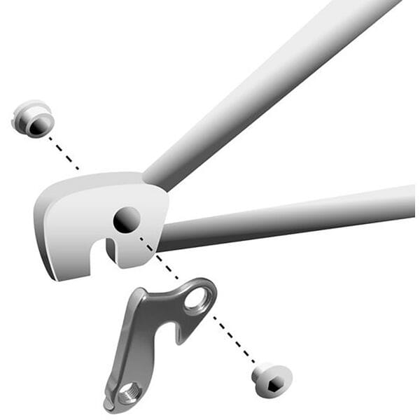 Durable M Part bike gear hanger replacement for various bike brands, shown mounted on a bike drivetrain component.
