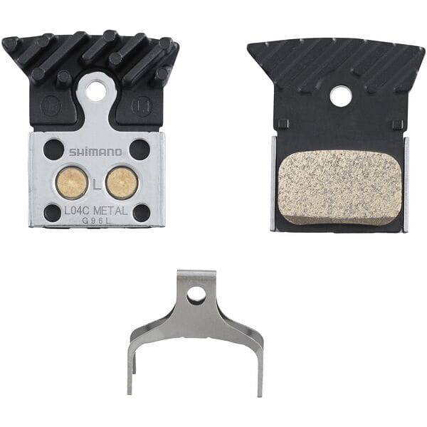 Shimano L04C-MF disc pads and spring, metal sintered, alloy/stainless back, cooling fins | Swinnerton Cycles