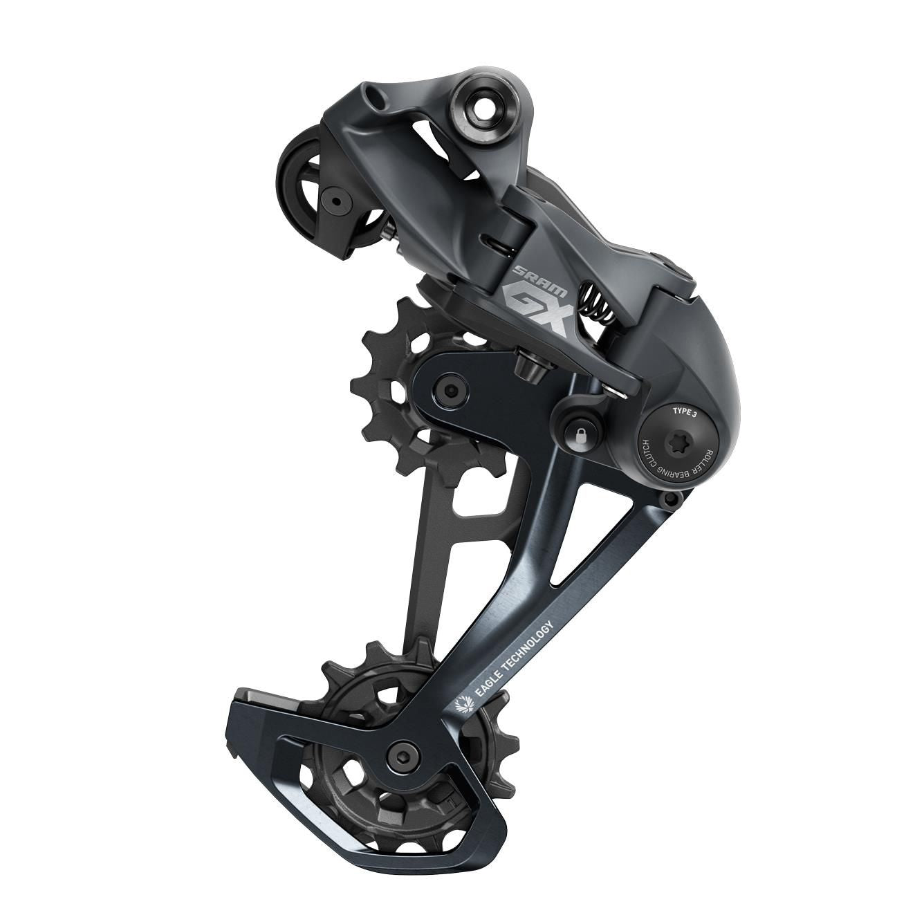 SRAM GX Eagle 12-speed mountain bike rear derailleur with lunar finish and max 52T capacity, designed for optimal shifting performance.