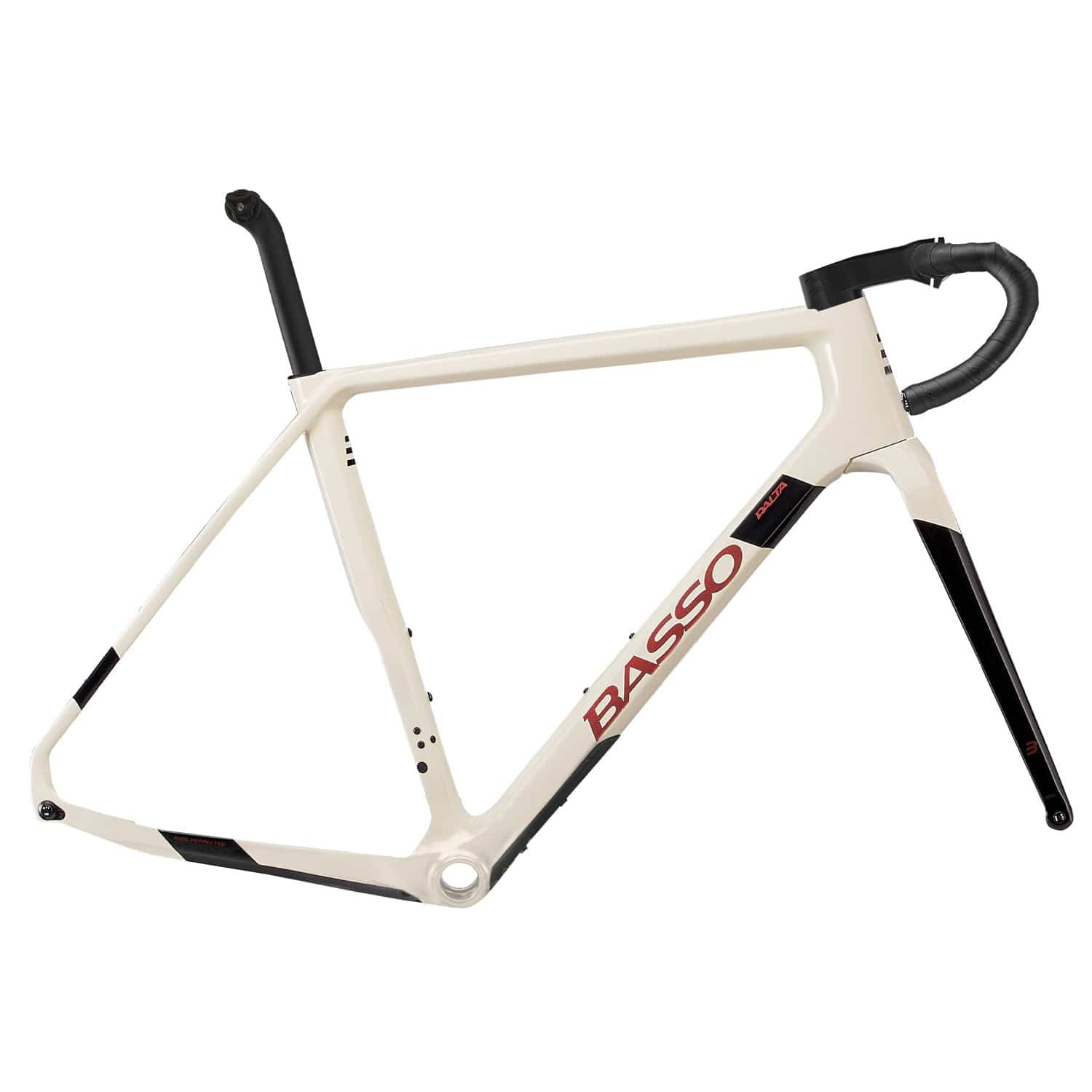 Basso Palta gravel bikes frameset with Paradigma stem and carbon handlebars, showcasing lightweight construction and sleek design.