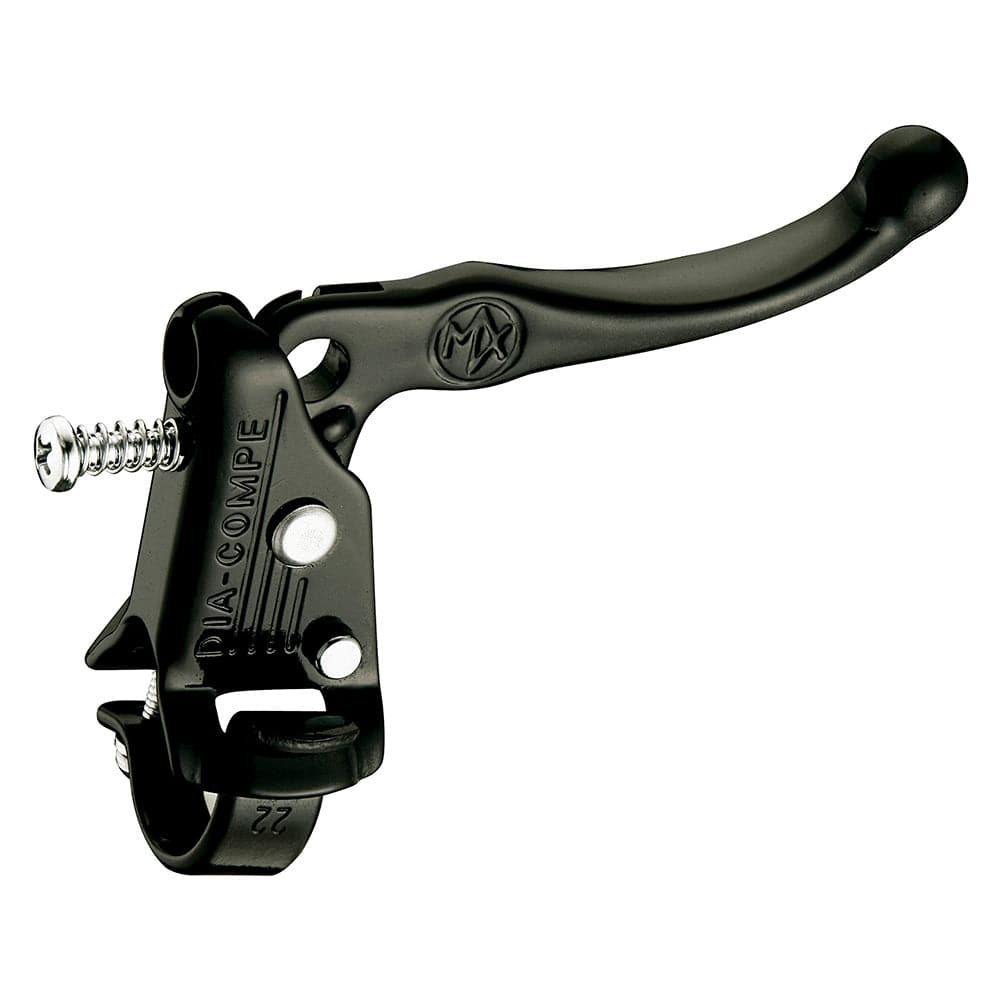 Dia-Compe Tech 3 MX121 BMX brake lever with split bar clamp, suitable for right or left hand, shown mounted on a BMX handlebar.