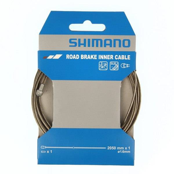 Shimano stainless steel inner brake wire for road bikes, 1.6 x 2050 mm, compatible with SLR systems, components for bike braking.