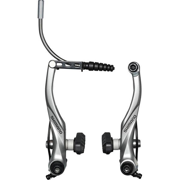 Shimano Alivio BR-T4000 V-brakes with S65T brake shoes, suitable for reliable stopping in wet weather cycling conditions.