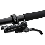 Shimano Deore XT BL-M8200 I-Spec EV brake lever for mountain bikes, showing the sleek black lever with mounting components.