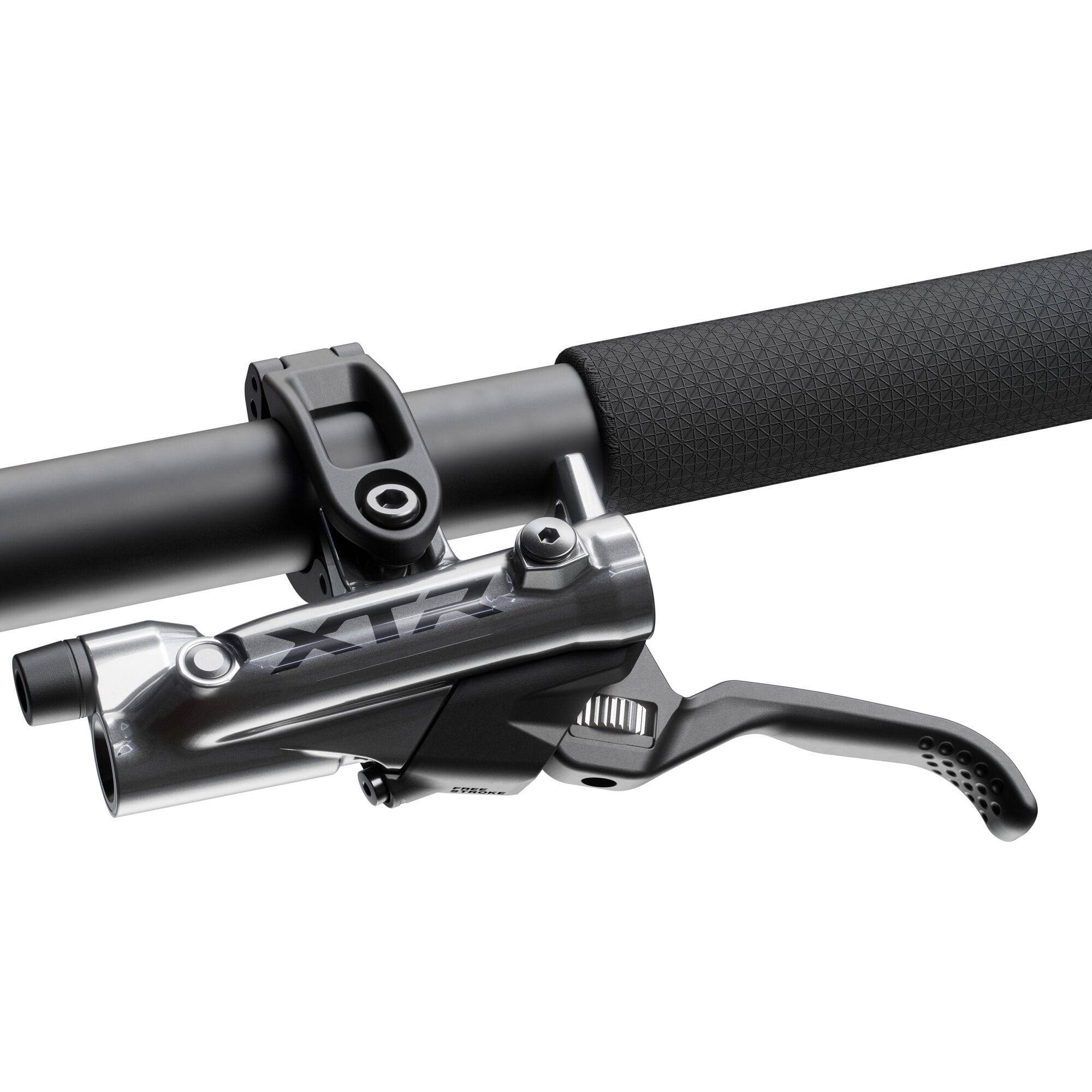 Shimano XTR BL-M9220 hydraulic brake lever for MTB, I-Spec EV compatible, mounted on bike handlebar, showing control and branding.