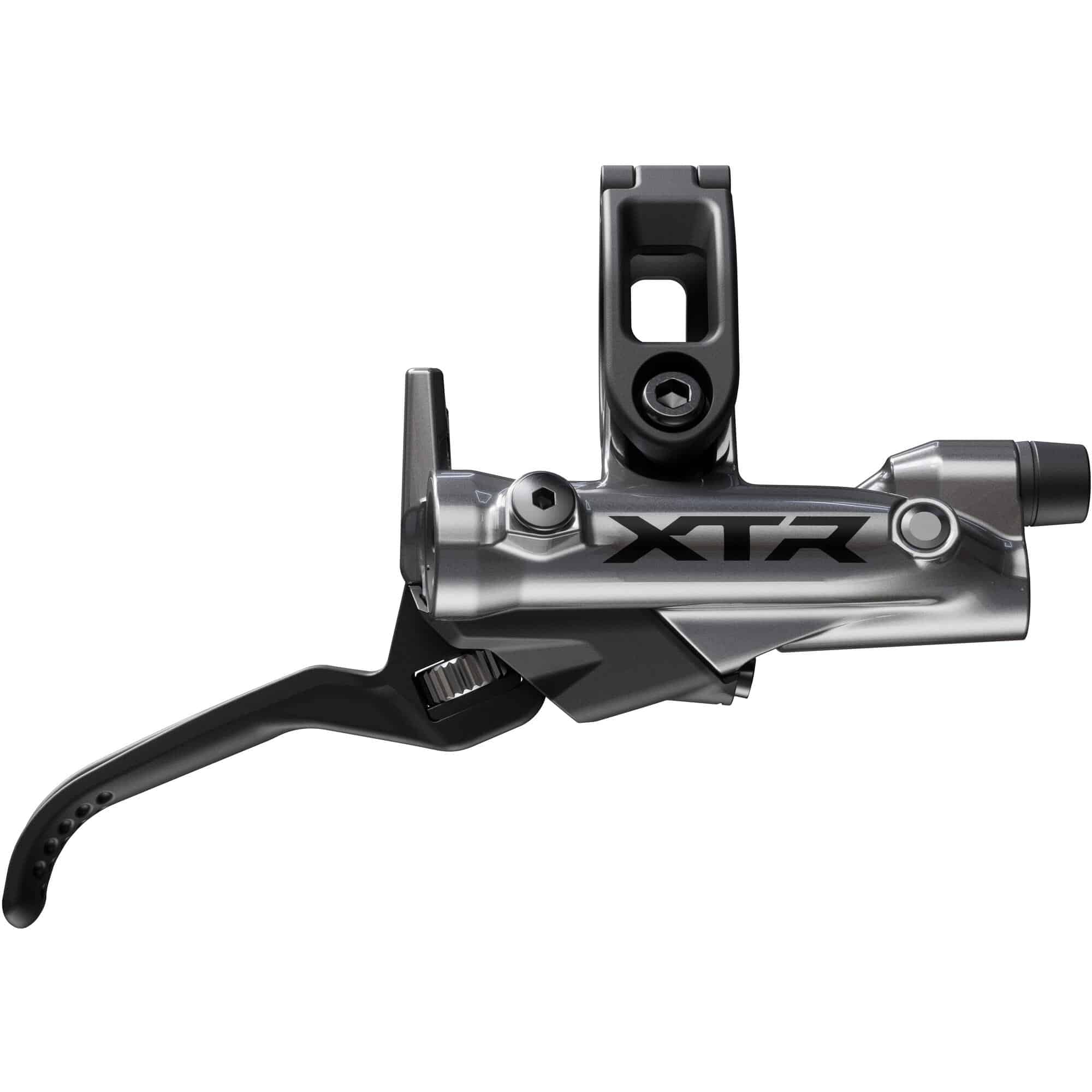 Shimano XTR BL-M9220 hydraulic brake lever for MTB with I-Spec EV mount, black lever with textured grip, close-up view.