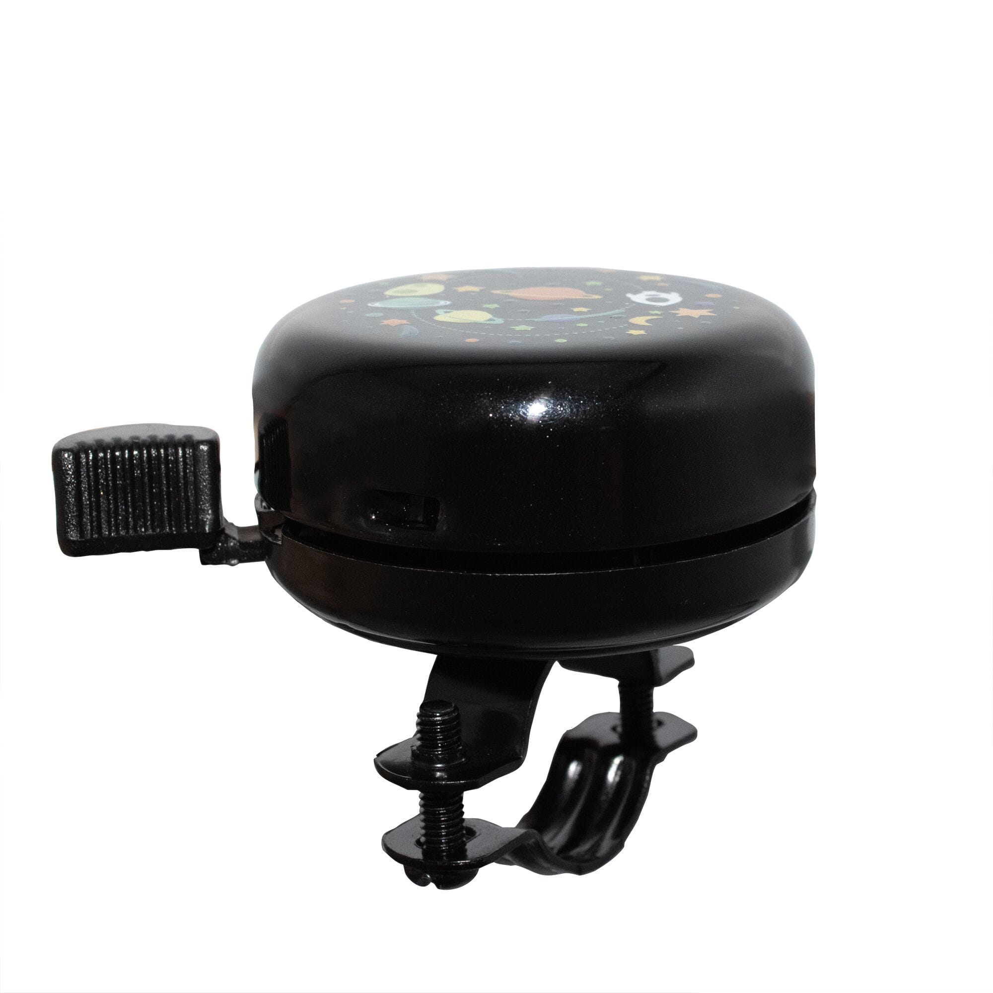 M Part ringer bell for kids bikes with easy-press design, durable construction, mounted on a 22.2mm handlebar clamp.