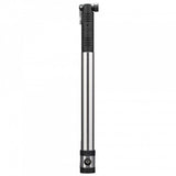 Crankbrothers Klic Mini Floor Pump in silver and black with magnetic hose, portable bike pump for inflating tires.
