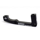 Shimano disc brake adapter for post mount caliper, I/Std fork, suitable for 203mm rotors, mounted on bicycle fork.