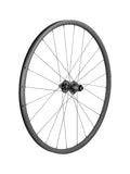 Bontrager Paradigm SL 700c rear road wheel with centerlock disc, silver nipples, 24 spokes, Shimano HG 11-speed compatible.