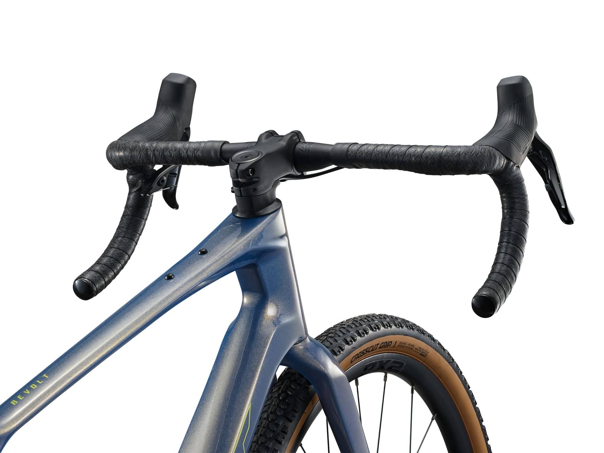 Giant Revolt Advanced 1 MY26 gravel bike with adjustable wheelbase and D-Fuse compliance system, shown from side view.