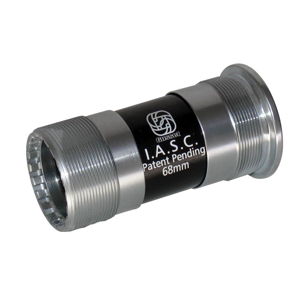 Gusset Components Euro 19mm bottom bracket for BMX cranksets, showing the metal bearing with black exterior and internal threading.