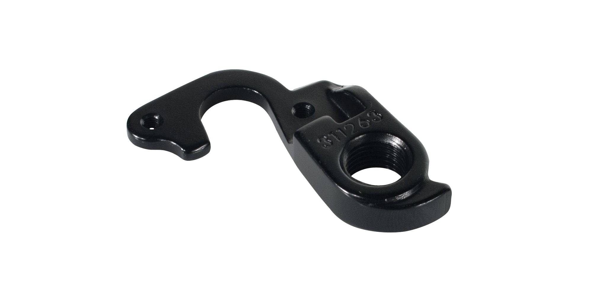 Black Trek Madone Gen3 rear derailleur hanger, 135mm quick-release, drive side bicycle component for road bike.