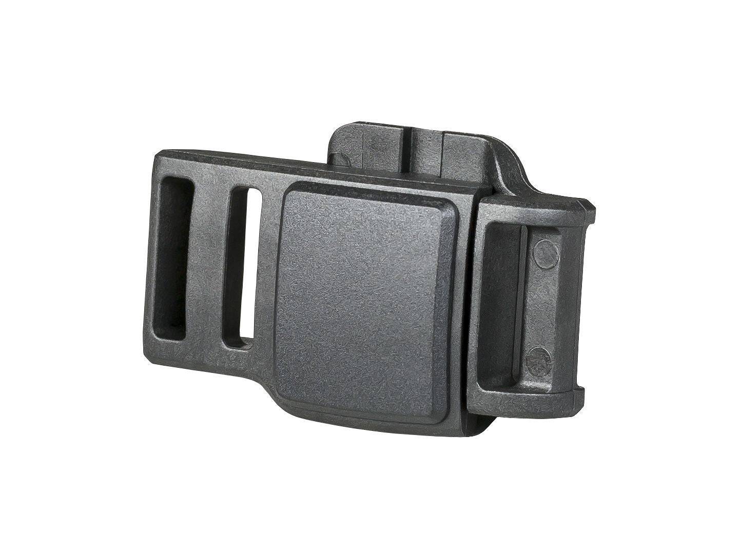 Bontrager Fidlock SNAP helmet buckle spare for secure fastening, shown in close-up with plastic components and attachment details.