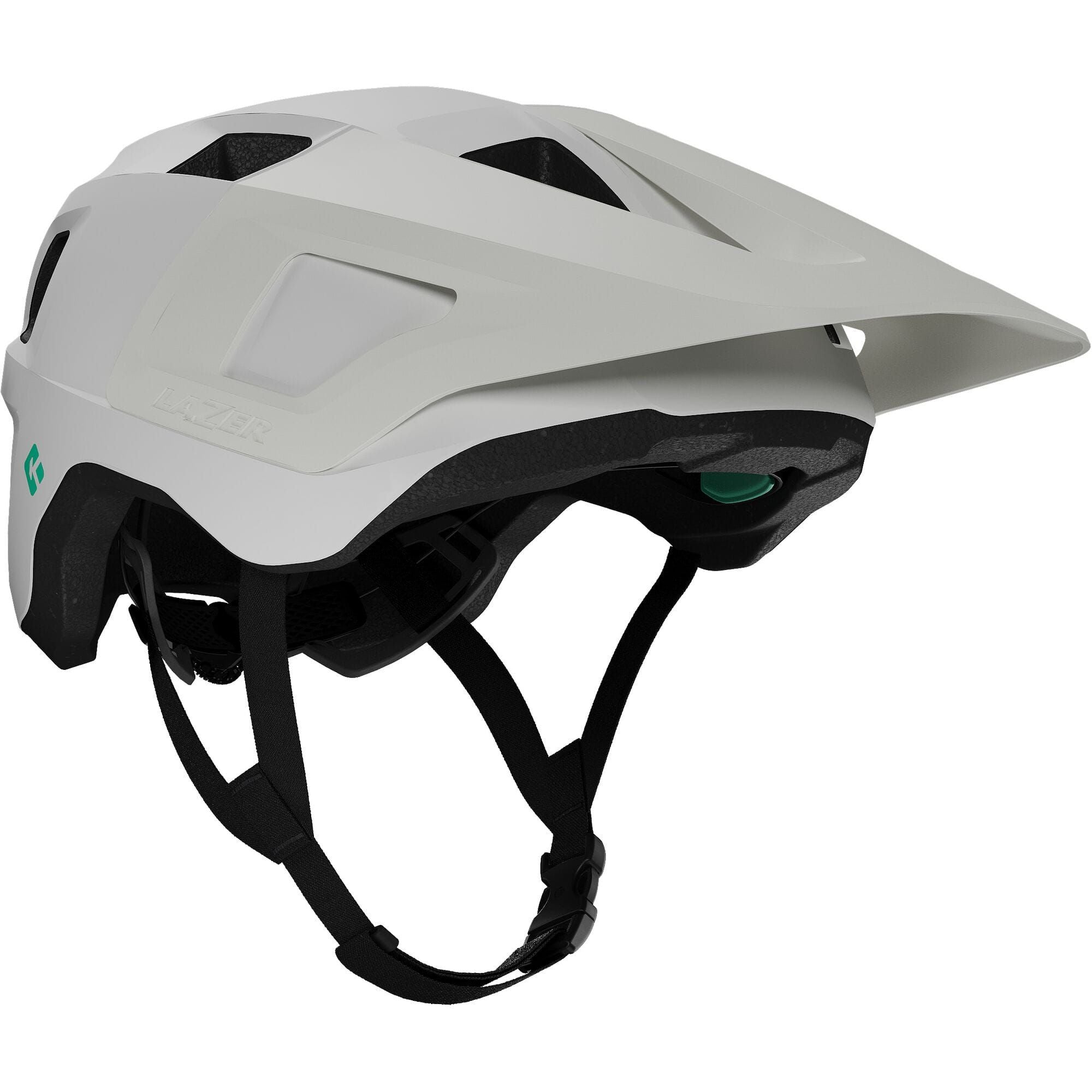 Lazer Finch KinetiCore trail helmet showing adjustable TurnSys fit system, LED compatibility, and ventilation design.