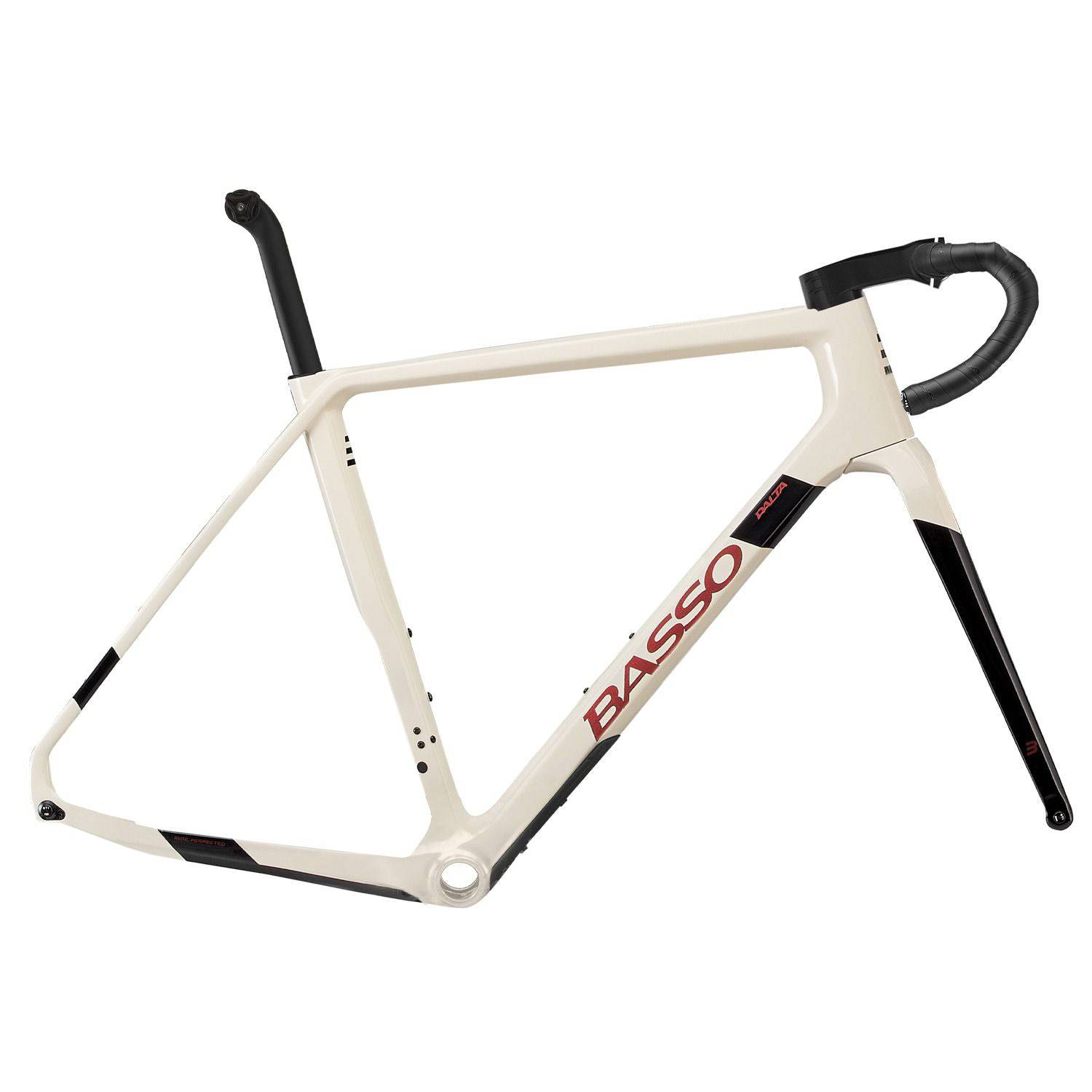 Basso Palta gravel bike frameset with Paradigma stem and carbon handlebars, showcasing sleek frame design and high-quality components.