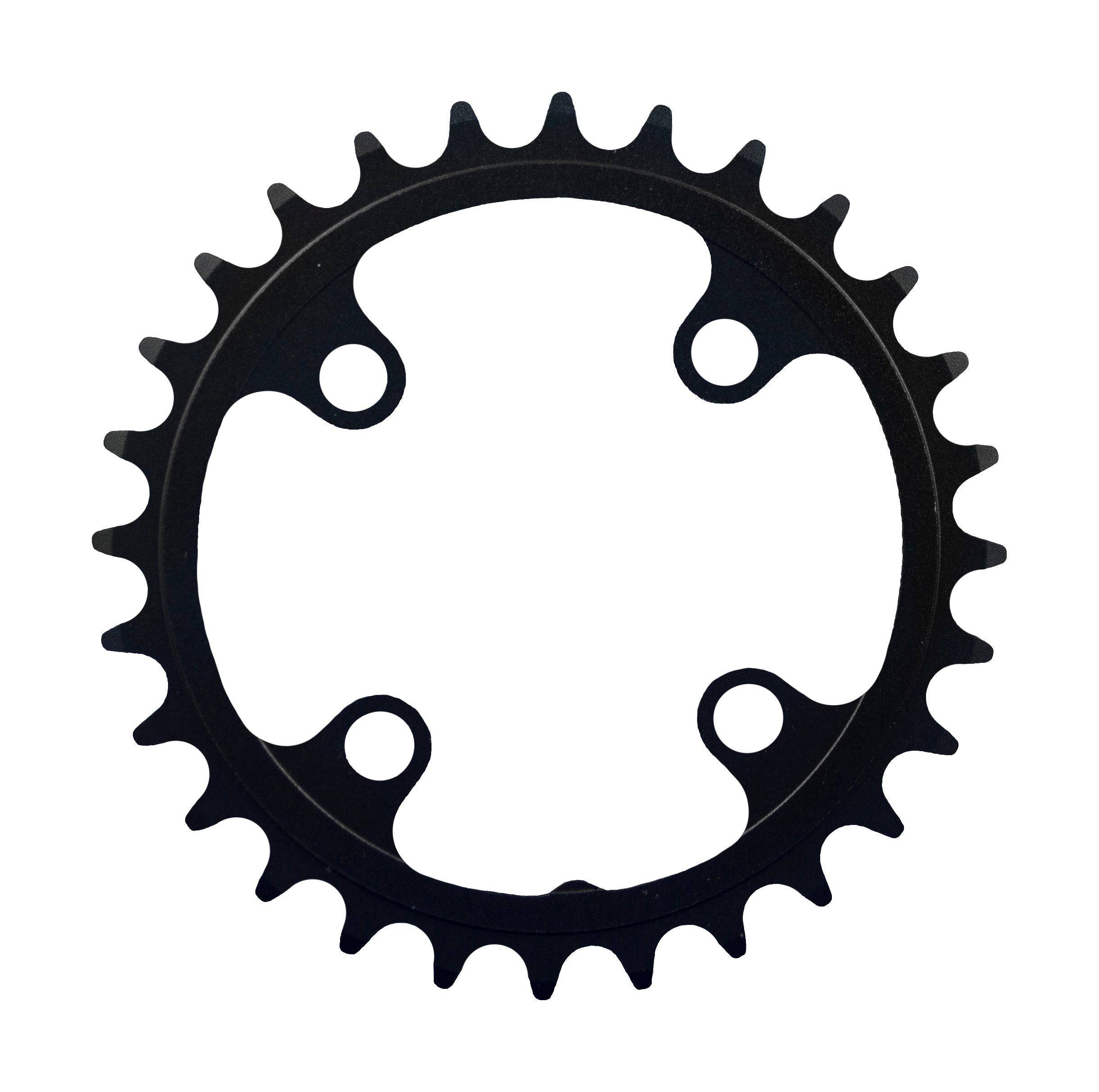 FSA alloy modular MTB chainring 68x28T black 2x11 speed with 4-hole bolt pattern, mounted on bike crankset.