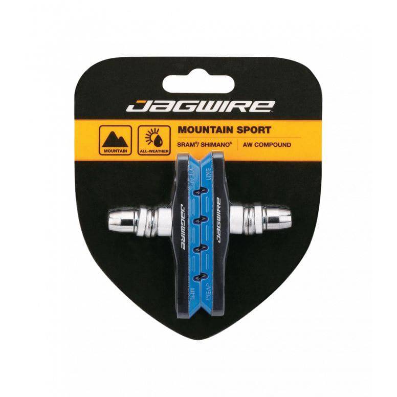 Jagwire Mountain Sport brake pads for SRAM and Shimano mountain bikes, designed for wet weather braking performance.