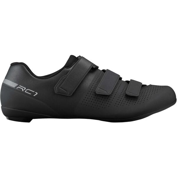 Shimano RC1 unisex road cycling shoes with stiffness 6 sole, featuring sleek design and secure strap closure for performance riding.