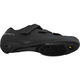 Shimano RC1 (RC102) unisex road cycling shoes with stiffness 6 sole, showing black and white design and secure strap closure.