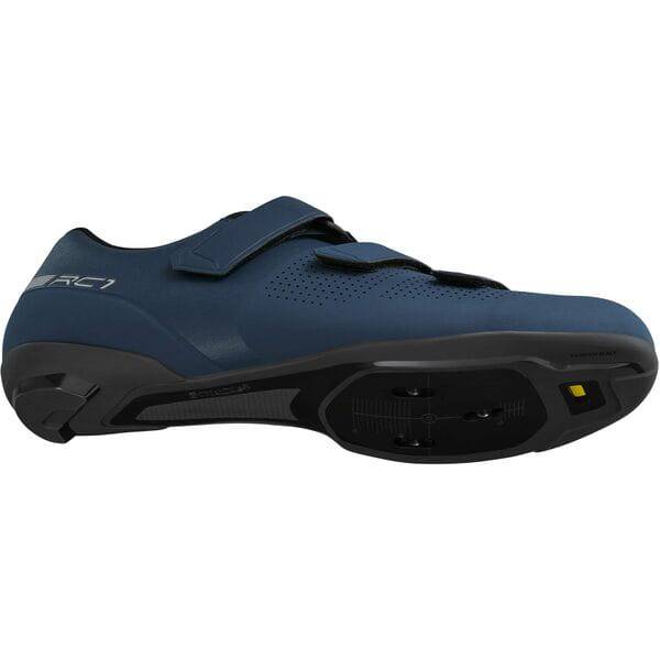 Shimano RC1 unisex road cycling shoes with stiffness 6 sole, shown in black with sleek design and secure strap closures.