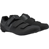 Shimano RC1W women's road cycling shoes with reflective safety features, shown with black and white design and secure straps.