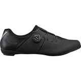 Shimano RC3 road cycling shoes with BOA dial closure and reflective print, designed for performance and visibility.