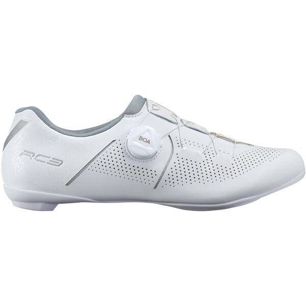Shimano RC3W women's road cycling shoes with BOA L6 dial and reflective prints, featuring a sleek design and breathable uppers.