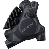 Shimano GRX RX410 rear flat mount hydraulic disc brake caliper with black finish for gravel or mountain bikes.