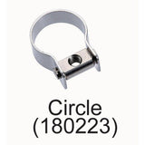 Dia-Compe brake clamps for track bikes, showing round, oval, and aero fork compatibility in a close-up image.