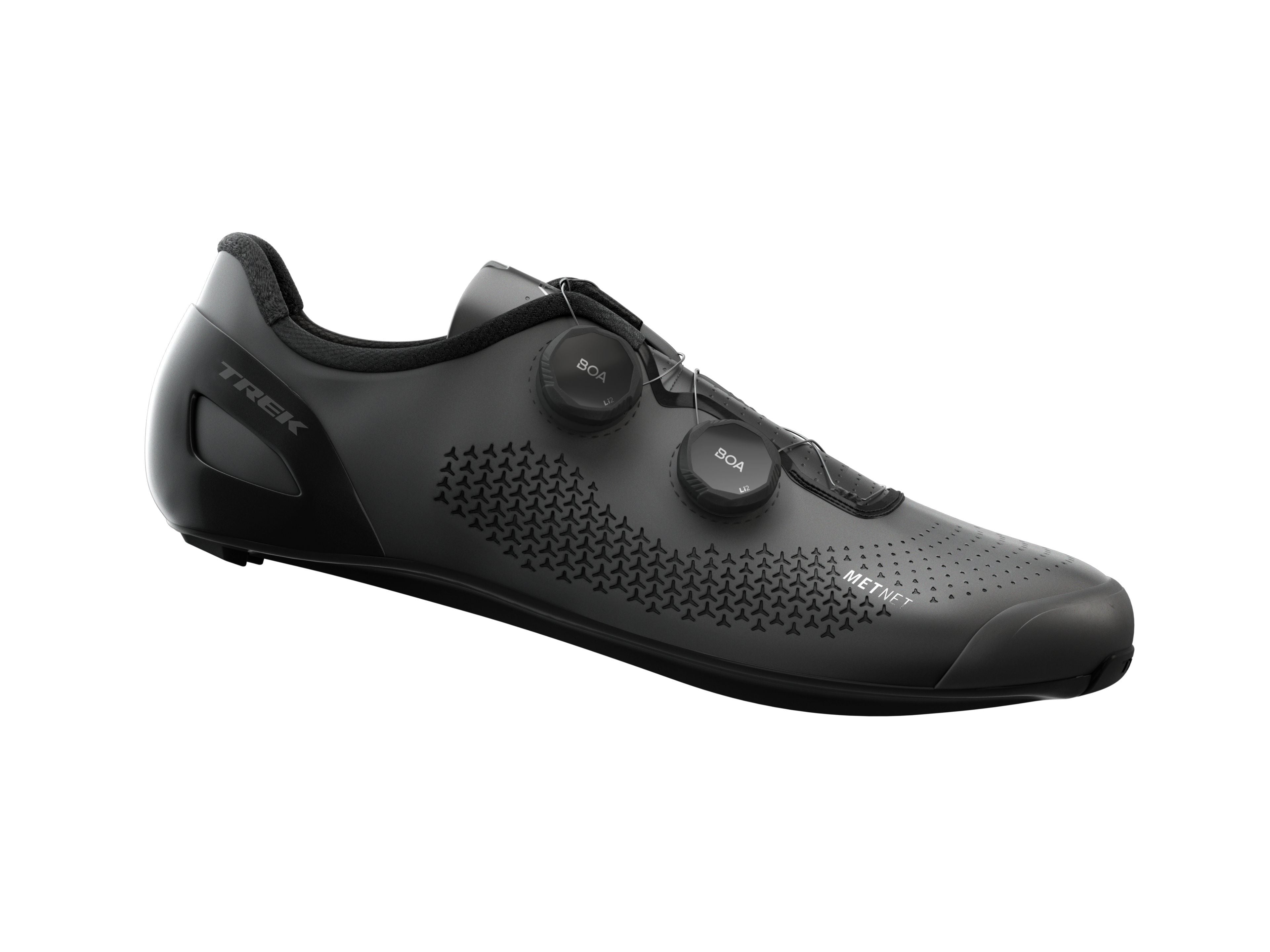 Trek RSL road cycling shoes in black with breathable mesh and secure strap closures, designed for lightweight performance riding.
