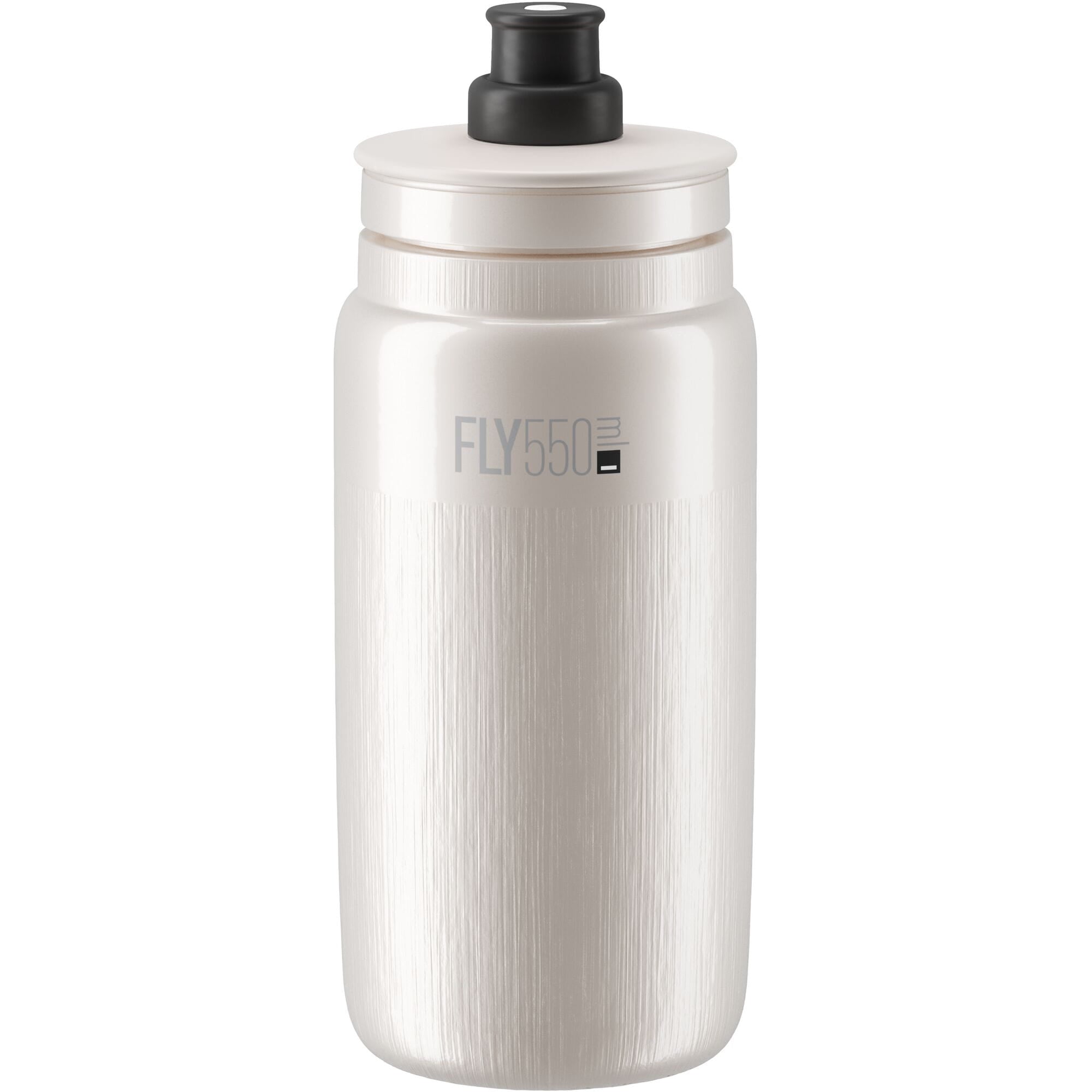 Elite Fly Tex Racing Water Bottle 550 ml in pearlescent white, BPA-free sports accessory with a sleek design.