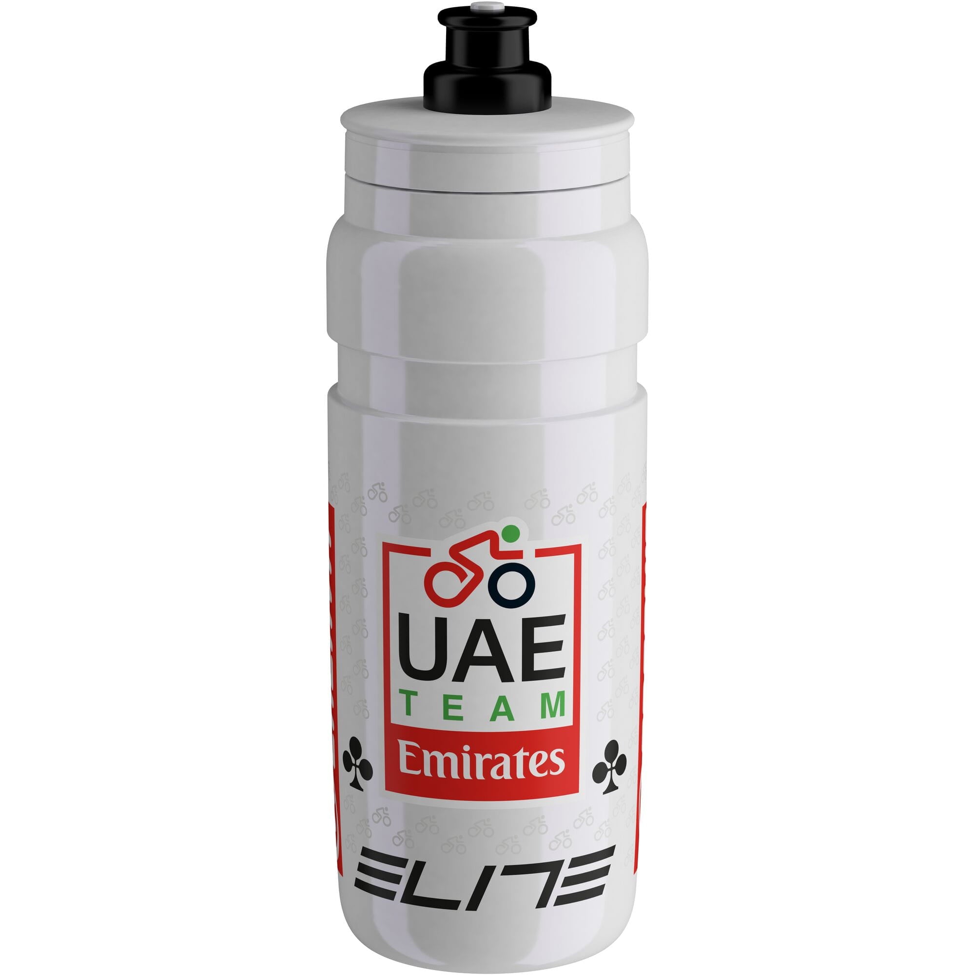 Elite Fly UAE Team Emirates 2026 750 ml BPA-free racing water bottle, sports accessory with a sleek design and leak-proof lid.