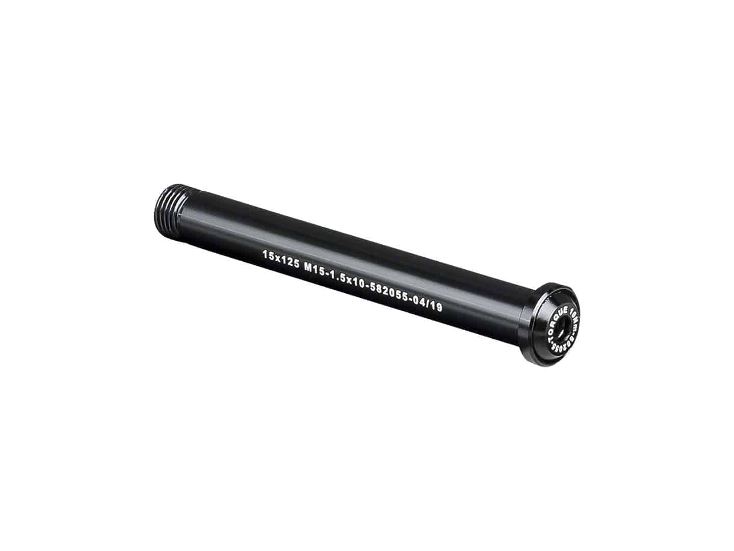 Bontrager Switch Lever front thru-axle in black with hex key operation for bike components, 125mm length, sturdy and secure.