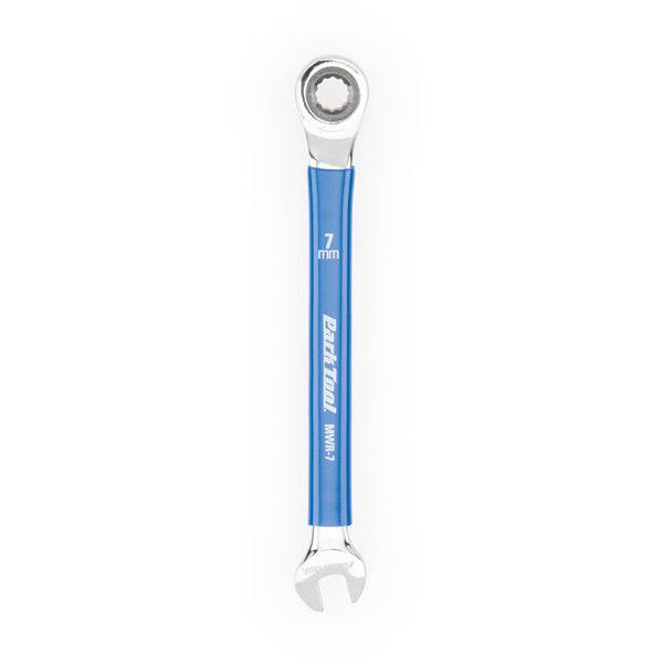Park Tool MWR-7 7mm ratcheting metric wrench with two-way box ends, ideal for workshop repairs and bike maintenance.