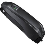 Shimano STEPS BT-EN605 504Wh external e-bike battery mounted on seat tube in black, designed for Shimano e-bike components.