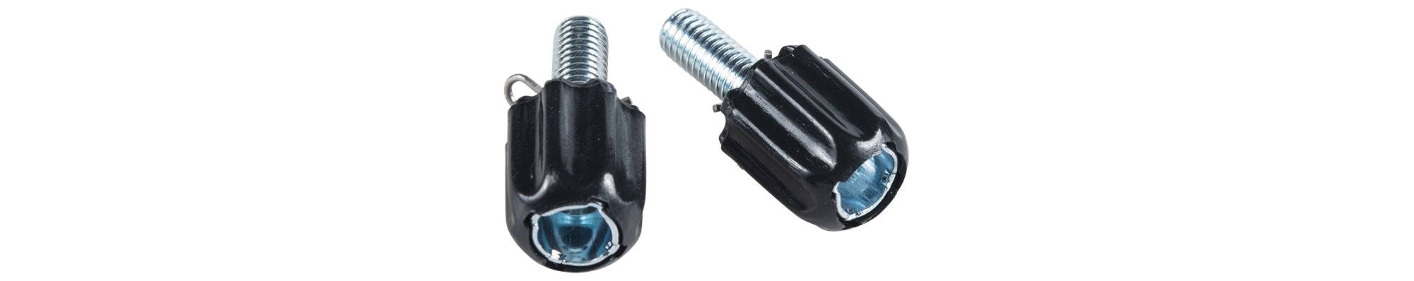 Trek black barrel adjusters for downtube brake cable fine-tuning, bike component for precise brake cable adjustments.