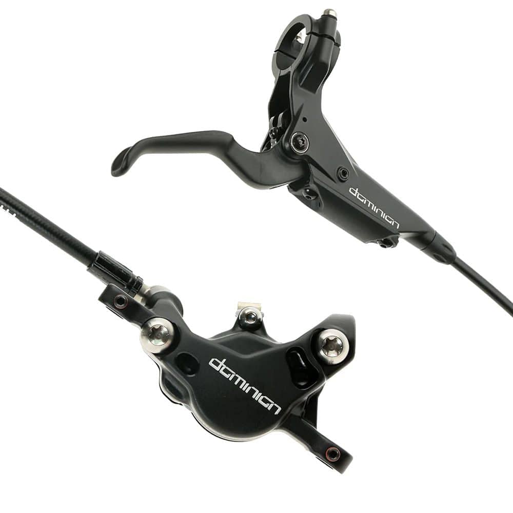Hayes Dominion T2 single brake kit with precision disc brake system and adjustable lever, showcasing the brake components and setup.