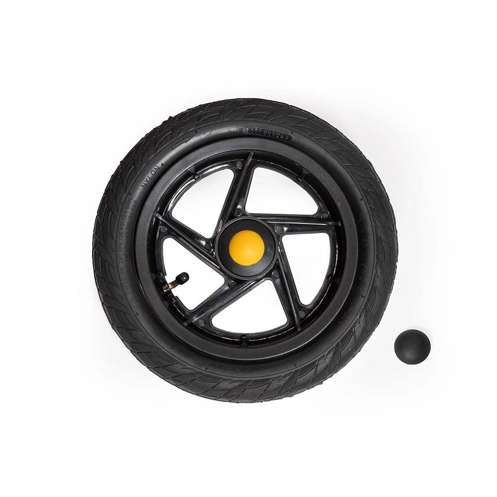 Burley 12.5-inch Travoy replacement wheel with dust caps, designed for smooth riding, compatible with 2010-2020 models.