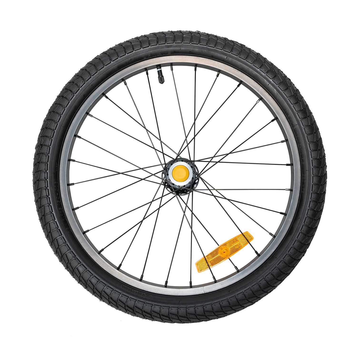 Burley 20-inch push button wheel assembly with axle, tire, and inner tube for bike accessories replacement.