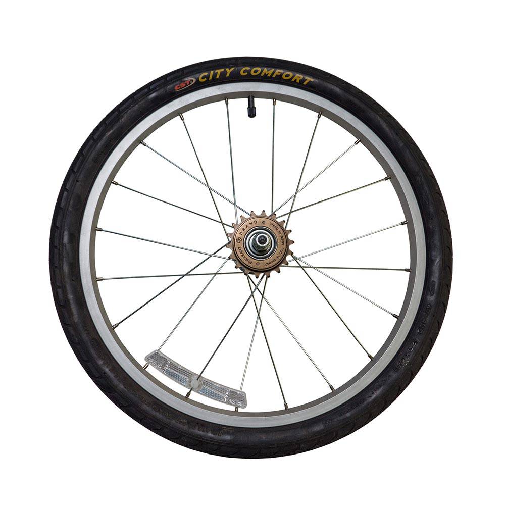Burley rear wheel with cassette for Kazoo trailers 2011-2016, replacement accessory, silver metal bike wheel with gear cassette